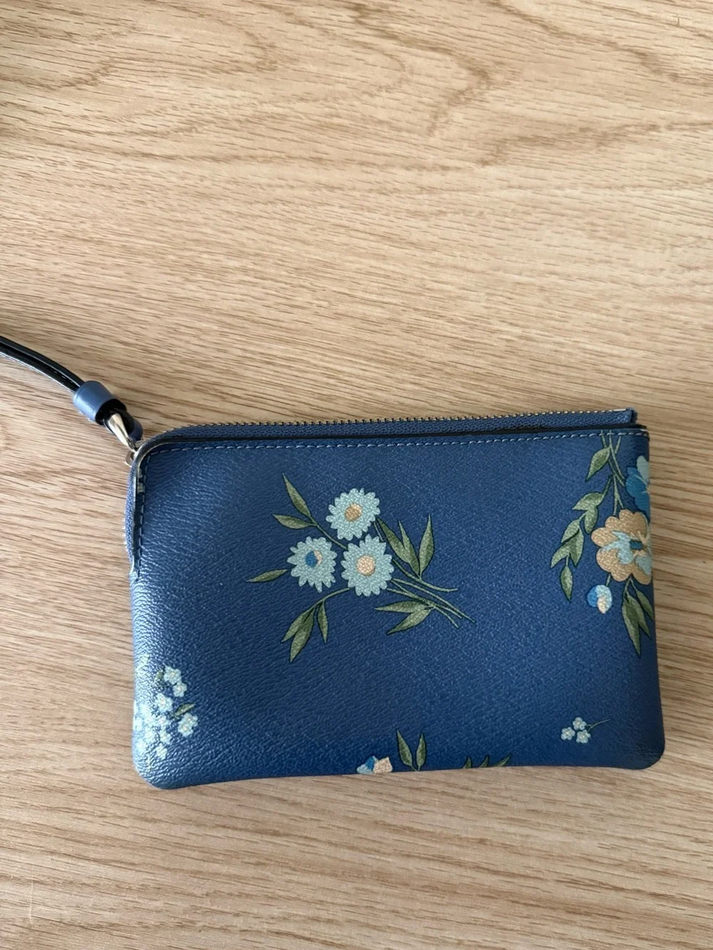Coach Navy Blue Floral Wristlet Pouch